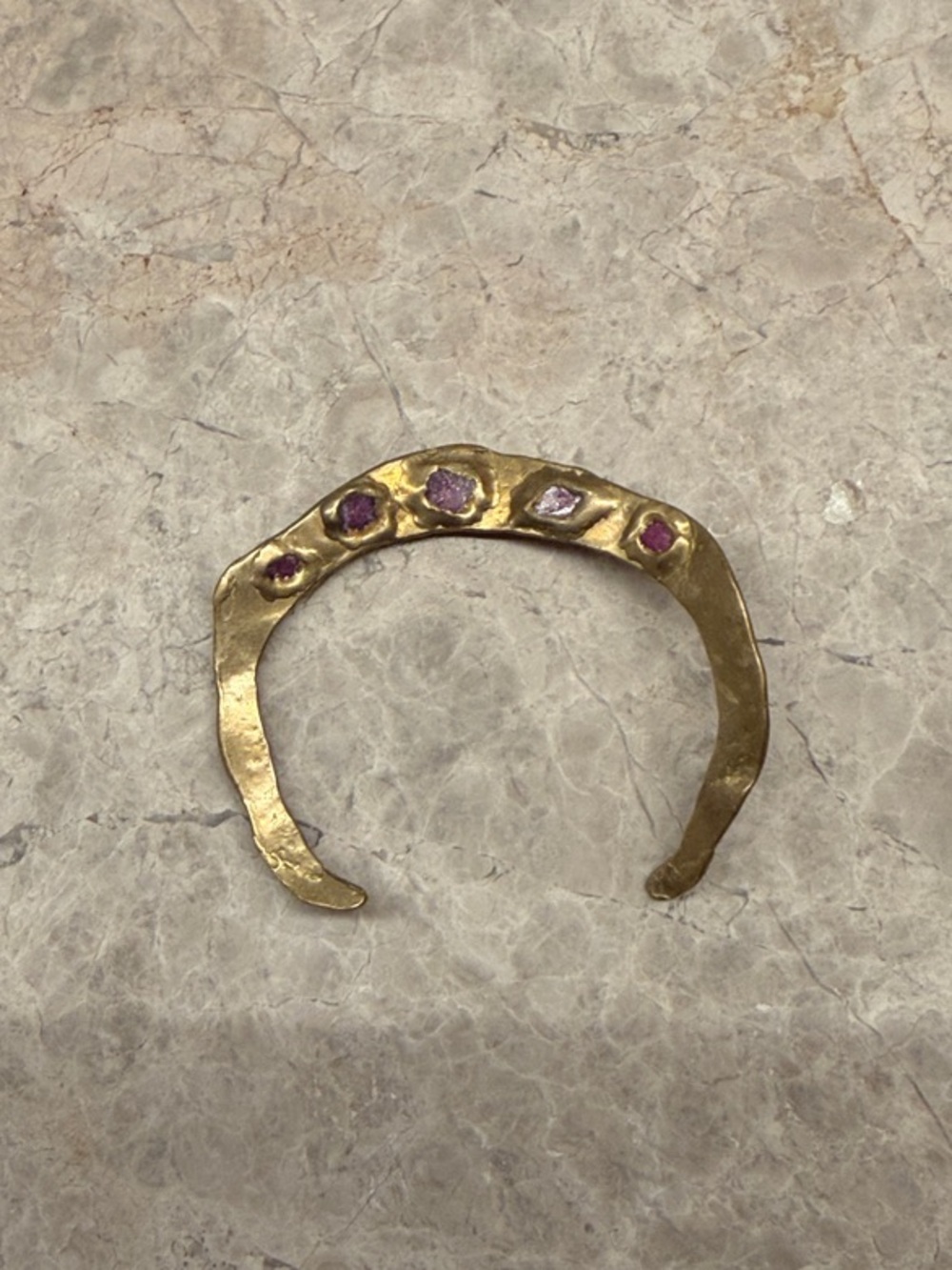 Gold-Tone Cuff Bracelet with Ruby Stone Inlays